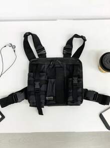 1 Pieza Bolso multifuncional para el pecho de hombre, mochila táctica, bolsa deportiva, bolso de herramientas, diseño sencillo y versátil con múltiples bolsillos, ligero y portátil, diseño de personalidad de unicolor de tela de Oxford, con correa ajustable, bolso casual para uso diario, bolso de viaje, negocios, universidad, compras, deportes
