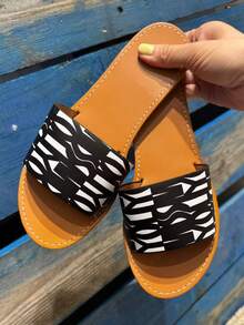 Women's Casual Comfortable Flat Slide Sandals, Versatile For Daily Wear - Black - View 2