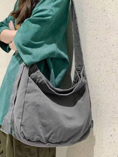 Borsa da donna in stile tela monocolore/borsa a tracolla regolabile con cinghie/borsa a tracolla da pendolare in stile college/borsa a tracolla per uscite di studenti universitari