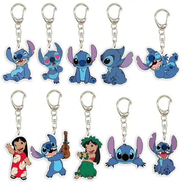 Disney 10 piezas Llaveros de Disney Lilo y Stitch como suministros de fiesta de cumpleaños para adolescentes, relleno de bolsas de regalo, recompensa de carnaval, decoración de fiesta (estilo aleatorio)