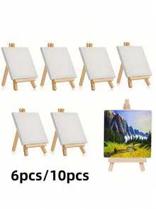 10 paquetes de mini lienzos y caballetes de madera, tamaño del lienzo 4" X 4"; tamaño del caballete 3.1" X 5.9" para pintura, pintura al óleo y manualidades de garabatos, regalo de Navidad y vuelta al colegio