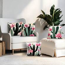 4pcs Cactus Printed Pillow Case Set - 45*45cm Peach Velvet Pillow Cover