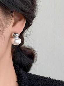 1pc Oval Pearl 3D Stud Earrings, Elegant Luxury Feel, Unique Earrings For Women