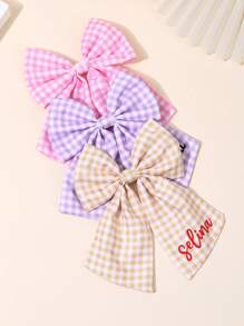 1 Stück personalisierte Karomuster Haarschleife für Mädchen in braun, rosa, lila, Schleife mit Alligatorspange, personalisierter Text, pastoraler Stil Haarnadel, süß, personalisierte Haarspange, personalisiertes Geschenk, Baby-, Kinderzubehör für die Haare