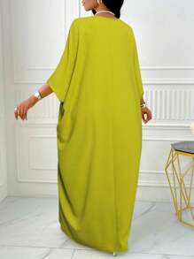 Women's Fashion V Neck Batwing Sleeve Split Thigh Dress