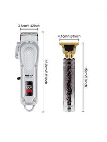 HIENA 2pcs/Set Men's Haircut & Trimming Combo, T9 Blade, Digital Display Electric Hair Clipper, Integrated Tool Kit, Suitable For Home Use (Single Hair Clipper Also Available) - Silver - View 6