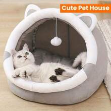 Cama-cueva ultraconfortable con diseño de gato de dibujos animados - Refugio aislado para gatitos que brinda calidez y confort - Adorable casa interior para mascotas