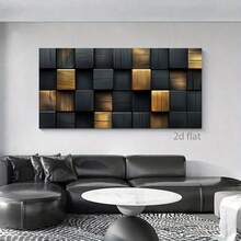 2D 平面现代金色和黑色块帆布墙艺术，复古墙艺术，适用于客厅、卧室、厨房和浴室的墙艺术装饰，无框架