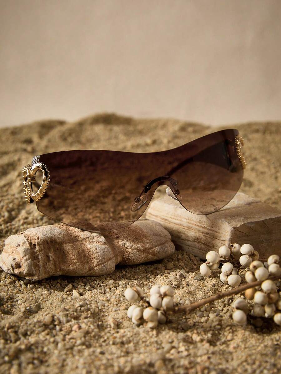Tropiscape 1pc Plastic Frameless Wrap Around Decorative Fashion Glasses Beach Autumn Winter Gifts Cottagecore,SummerOutfit - Brown - View 1