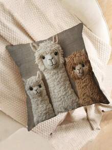 1pc Bohemian Alpaca Pillow Case, 18" X 18", Ultra Soft Plush With 3 Cute White/Brown/Black Alpacas, Zippered Closure, Bohemian Vintage Home Decor For Living Room, Bedroom, Nursery, Comfortable Bedding Accessory | Decorative Pillowcase | Soft Fabric, Pillow Cover (Pillow Insert Not Included)