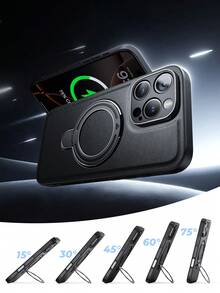 适用于 16 Pro Max 的单件支架手机壳，支持无线充电的适用于 11 的手机壳，纤薄哑光高级 PU 皮革隐形支架手机壳，适用于 16e/12/13/14/15，保护性硬质塑料后盖纤薄手机壳，适用于 16（6.1 英寸），轻巧耐用的适用于 Galaxy A56/A16 的手机壳，可调节隐形支架手机壳，适用于 S25 Ultra，Redmi Note 13 支架手机壳。（黑色） - 黑色 - 查看 4