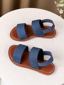 1双2026新款时尚儿童软布凉鞋，撞色设计波西米亚风格舒适休闲凉鞋，适合儿童度假、聚会和日常穿着 - 藍色 - 查看 2