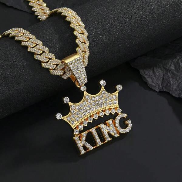 1pc Men's King Cuban Chain Hip Hop Retro Shiny Diamond Portrait Pendant Necklace Suitable For Party Dance Party Daily Wear And Gifting