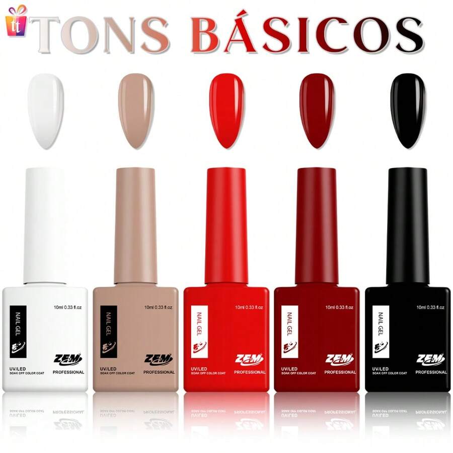 Kit 5 UV Led Gel Polish Zem Or XD Bright And Vibrant Colors Nail Gel Soak Off Color Coat Basic Tones - 彩色 - 查看 1
