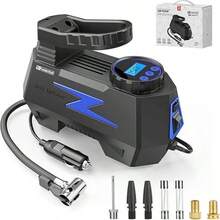 12V Portable Air Compressor With Digital Pressure Gauge And LED Light, Tire Inflator For Car Tires, Bicycles, Motorcycles, Sports Balls And Inflatable Items - Blue - View 11