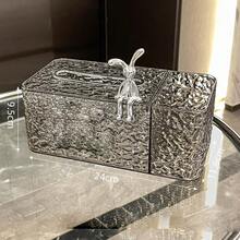 1 Pc Luxury Tissue Box With Spring Dispenser, Multifunctional Plastic Remote Control Holder, Suitable For Living Room And Dining Table, Rectangular Design Simple & Elegant, Fits Various Scenarios