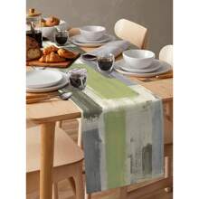 Green Grey Table Runner, Sage Green Grey Abstract Art Dining Table Decoration