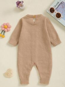 Baby Mädchen Gänseblümchen bestickte Langarm Lässig Strick-Jumpsuit