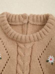 Baby Mädchen Gänseblümchen bestickte Langarm Lässig Strick-Jumpsuit