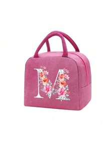 Fashionable Large Capacity Insulated Lunch Tote For Women,Printed With Flowers Letters A-Z Pattern, Thick Aluminum Foil Insulation, Zipper Closure And Fixed Shoulder Strap,Lightweight, Durable , Canvas Lined,Storage Box, Leak Proof Portable Fabric Cutlery Pouches, Durable Utensil Bags With Zipper,Stylish Picnic Bag - Perfect Gift Choice For Work, Camping, Picnics ,School, Travel Or Outdoor Activity ﻿ ﻿