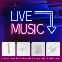 1 Pezzo Insegna al Neon LED per Musica dal Vivo, Insegna al Neon A Lettere, Lampada al Neon, Bar per Birra, Studio Musicale, Decorazione Parete per Camera da Letto, Festa, Luce per Club