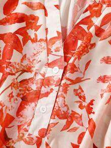 Women's All-Over Botanical Print Button-Front Shirt - Keyhole Neckline Short Sleeve Blouse For Date Nights/Concert Outfits/Travel, Spring-Fall Wardrobe Must-Have