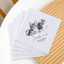 个性化宠物鸡尾酒餐巾纸，手工插画定制餐巾纸，一次性饮料甜点餐巾纸，适用于婚礼餐桌装饰，是婚礼、周年纪念、订婚派对、新娘送礼会的完美之选，可定制狗狗婚礼餐巾纸、猫咪婚礼餐巾纸，定制、个性化、独一无二，理想的礼物，永恒的爱 - 彩色 - 查看 3
