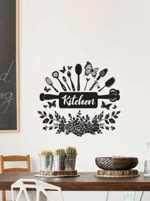 1 pièce Autocollants de cuisine/décoratifs Autocollants d'ustensiles de cuisine Autocollants floraux Autocollants imperméables et anti-poussière. Matériau PVC amovible et résistant à l'usure. Autocollants muraux 23,6 * 11,8 pouces, convient pour la décoration de cuisine, la décoration murale, la décoration de restaurant, les cadeaux d'anniversaire intéressants, les cadeaux de remise des diplômes, donnez une nouvelle apparence à votre maison
