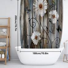 1 Stück/4 Stück Holzdekor Gänseblümchen Badezimmer Set - Wasserfester Duschvorhang mit 12 Haken, rutschfeste Badematte, U-förmige Toilettenmatte, vielseitiges Badezimmer Accessoire Set