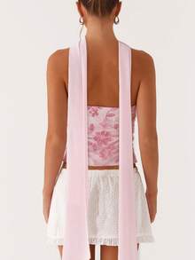 Women Sequin Beaded Tube Top With Scarf Sets Y2k Sparkly Floral Strapless Off The Shoulder Slim Fit Bandeau Crop Tops Summer Backless Sleeveless Pearl Embellished Vests Shirts Bling Glitter Rhinestone Going Out Tops Party Club Streetwear - Hồng - Xem 2