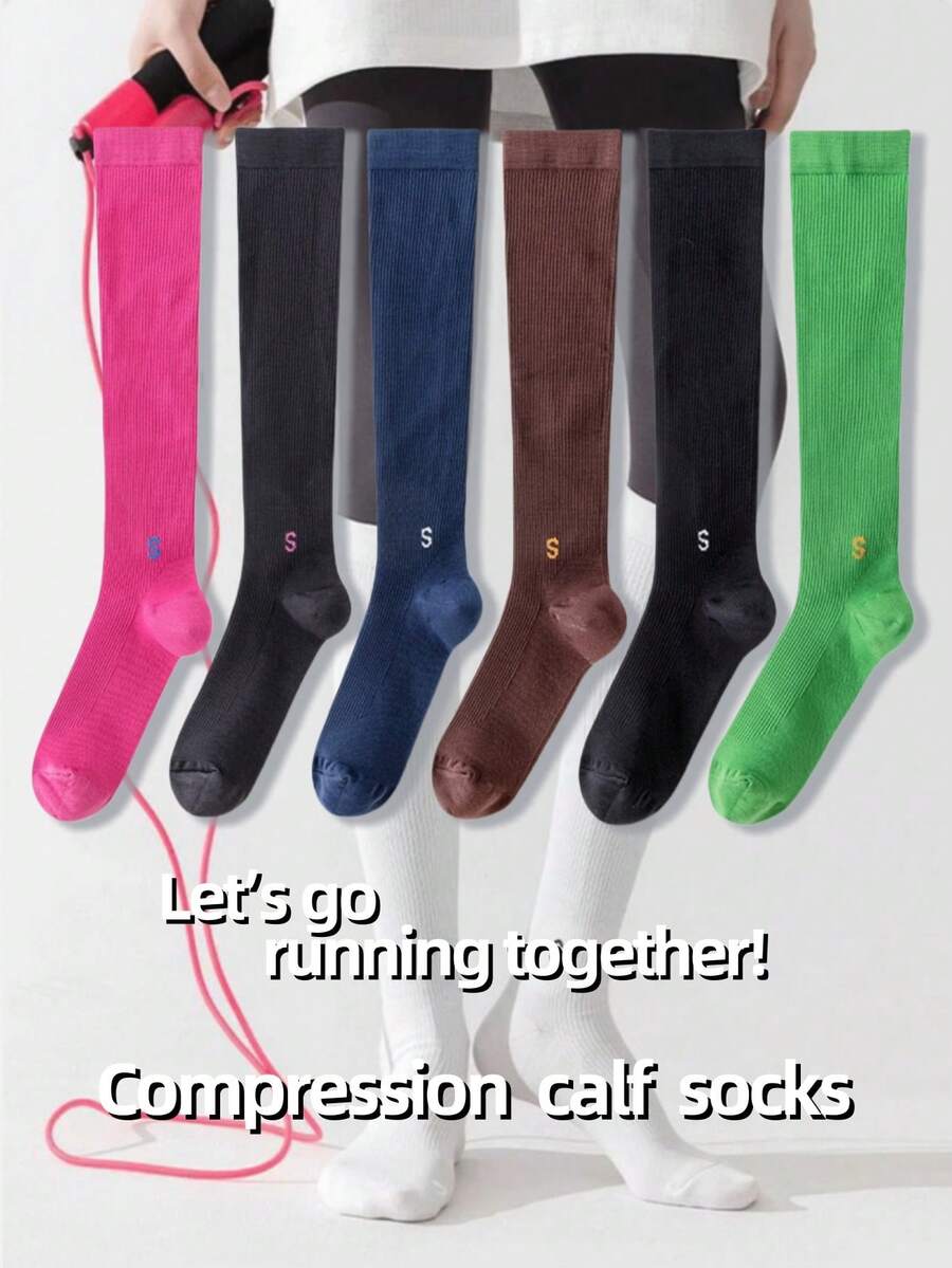 2 Pairs Of Professional Sports Socks Fitness Muscle Compression Socks Women's Pressure Calf Protection Muscle High Socks Professional Fitness Leggings Thin Legs Running Rope Skipping Socks - Multicolor - View 1