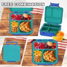 Caja de almuerzo tipo bento con 4 compartimentos, 100% a prueba de fugas, apta para microondas y lavavajillas, de vuelta a la escuela, útiles escolares