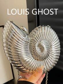 Elegant Shell-Shaped Party Clutch Bag, Unique Design Seashell Bag, Women's Shiny Evening Handbag With Chain Shoulder/Crossbody Strap, Fits Earphones, Coins, Elegant Shell Purse Perfect For Parties Weddings Dinners