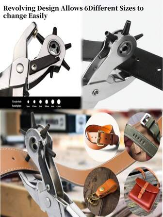 Professional Grade, Versatile Faux Leather Hole Punch Tool With Multiple Sizes - Ideal For Belts, 4.5/4/3.5/3/2.5/2mm Diameters,Suitable For Use In Belts, Shoes, Bags, Decorations, And Handmade Crafts