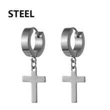 2pcs Stainless Steel Men's Cross Star Punk Earrings, Gothic Women's Cross Hoop Earrings, Curiosity Pendant Piercing Jewelry, Jewelry Enthusiasts' First Choice, Birthday, Holiday, Christmas, New Year, Gift