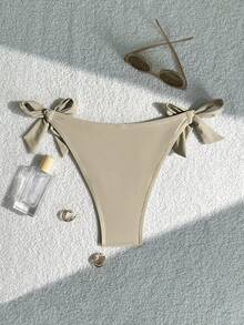 Graduation/Independence Day/Valentine's Day Lace-Up Side Black Basic Swim Trunks Bottom, Fashionable, Festival - Khaki - View 2