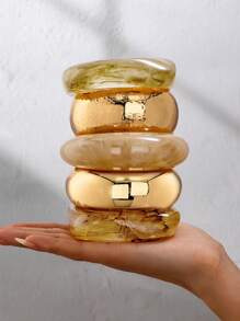 1 buc brățară tip manșetă din rășină groasă geometrică supradimensionată, set de brățări aurii pentru femei cu design cu roți late, bandă de braț metalică groasă stivuită, bijuterii la modă potrivite pentru ținute zilnice, întâlniri, petreceri, cadouri