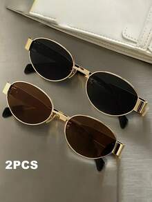 2 件/1 件女士时尚眼镜套装，复古椭圆形金属镜框，男女通用眼镜，适合日常通勤、摄影装饰和时尚之选