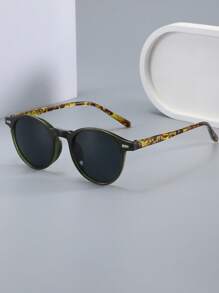 1pc Women's Round Frame Rivet Retro Fashion Fashion Glasses, Suitable For Daily, Vacation, Beach Use