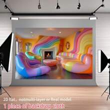 1pc Vibrant Rainbow Inflatable Sofa Lounge With Colorful Walls Backdrop Cloth, Cozy Fireplace & Playful Mirrors - No Power Needed - Ideal For Party Decorations, Photo Shoots & Home Decor, Party Decorations | Playful Design | Easy Clean Fabric, Inflatable Furniture For Parties,2D Flat,Notmulti-Layer Or Real Model