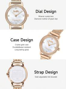 Coach Audrey Women Analog Quartz Bracelet Watch With Stainless Steel Bracelet Luxury Casual Gift Watch,22mm Dial Case Ladies Watch