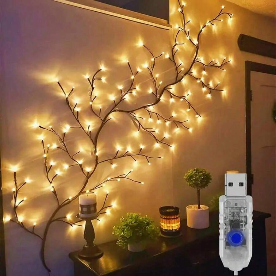 1 个 72LED USB 供电柔性藤蔓灯串，八种照明模式带遥控器，适用于花园、家庭、客厅、露营、派对、节日等室内环境照明，是一份完美的礼物