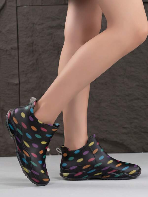 High-Quality Rain Boots - Anti-Slip Outdoor Shoes, Suitable For Fishing, Gardening And Motorcycle Riding, Yellow Accent Color, Durable PVC Material, Round Toe Design, Ideal For Wet Or Muddy Terrain, High-Quality Boots With Geometric Pattern Sports PVC Plastic (Polyvinyl Chloride) Crystal Ladies Rain Shoes For Outdoor Spring/Summer