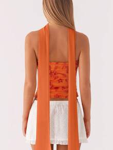 Women Sequin Beaded Tube Top With Scarf Sets Y2k Sparkly Floral Strapless Off The Shoulder Slim Fit Bandeau Crop Tops Summer Backless Sleeveless Pearl Embellished Vests Shirts Bling Glitter Rhinestone Going Out Tops Party Club Streetwear - trái cam - Xem 2