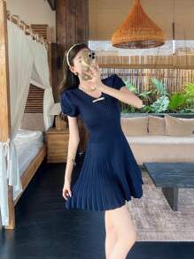 Women Short Dresses - 藏蓝色 - 查看 3