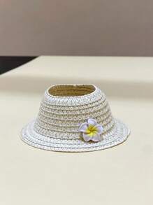 (Hat Only)1pc Doll Hat,Vacation Style/Hawaiian Style Plumeria Straw Hat, Hibiscus Straw Hat, Suitable For Taking To The Beach For Vacation Trips.