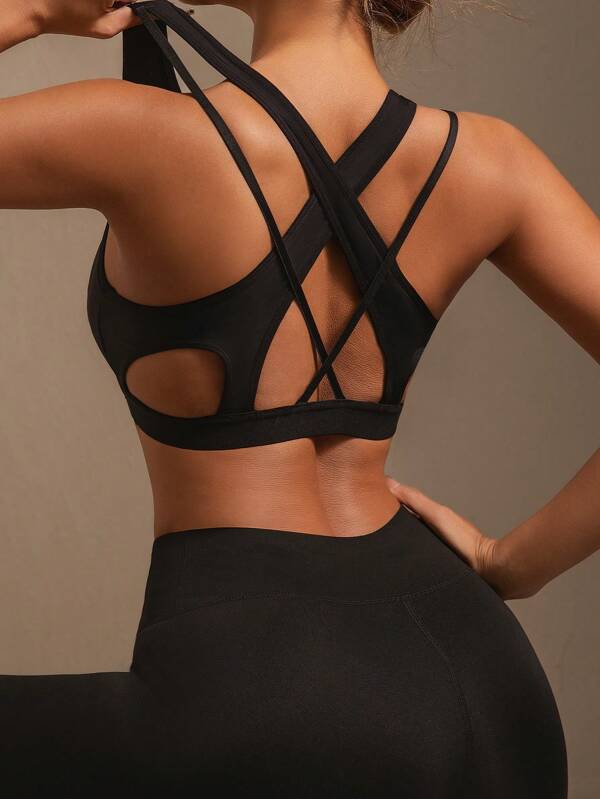 1pc Women's Solid Color Comfortable Sports Bra With Cutout Back