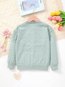 Girls' Solid Color Knit Cardigan, Elegant Hollow Pattern Design, Versatile For Home, Outings Or Eid Al-Adha Gift - Cadet Blue - View 6