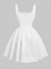 Spring/Summer French Minimalist Style White Camisole Dress, Women High-End Sense Slimming Square Neck Waisted Sleeveless Backless Vintage Fitted Sexy Slip Dress