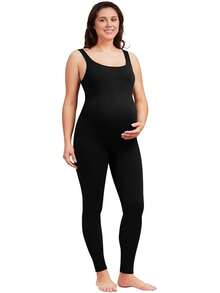 Soft Vintage Maternity Bodysuit - Short Sleeve Square Neck Romper Jumpsuit, High Stretch Pregnancy Shapewear, Photo Shoot Nursing Clothes, Casual Wear & Maternity Photoshoot Outfit For Women - 黑色 - 查看 2